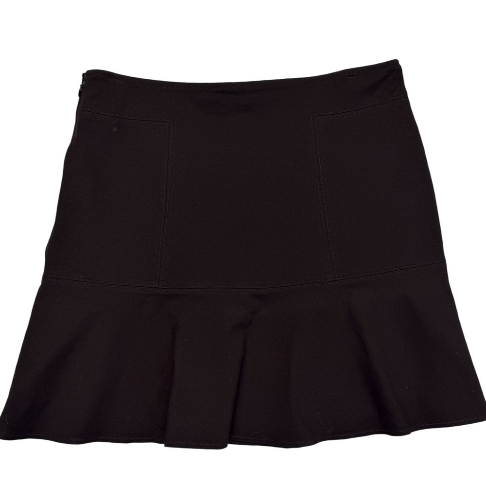 White House Black Market Black Flounce Hem Mini Skirt Side Zip Size 10